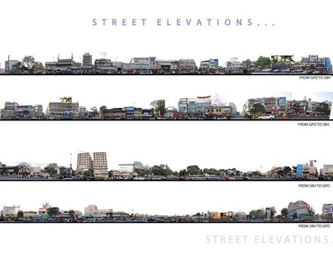 Street Elevations | Urban redesign proposals Urban Section Diagram, Street Elevation Urban Design, Street Elevation Architecture, Street Sections Urban Design, Urban Section, Street Elevation, Street Collage, Street Section, Urban Mapping