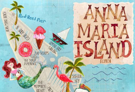 Anna Maria Island Map by Bridgett Stahlman Anna Maria Island Bachelorette, Anna Maria Island Things To Do, Anna Maria Island Where To Stay, Anna Maria Island Florida Things To Do, Anna Maria Island Map, Island Map, Free Stamps, Create Animation, Anna Maria Island