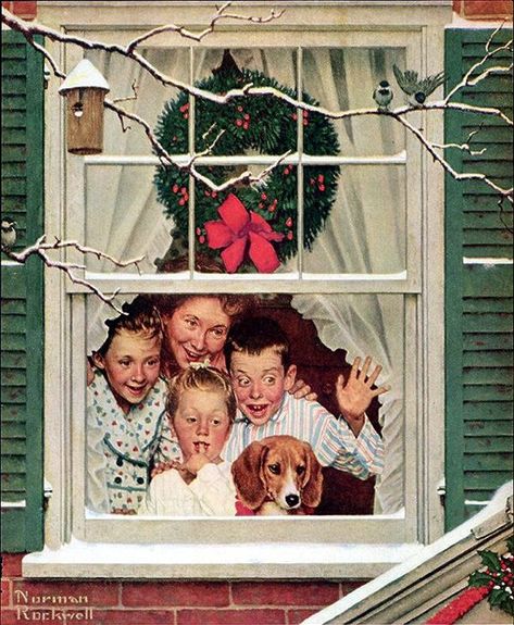 Norman Rockwell Christmas, Norman Rockwell Art, Rockwell Paintings, Norman Rockwell Paintings, Looking Out The Window, Images Vintage, Old Fashioned Christmas, Christmas Past, Norman Rockwell