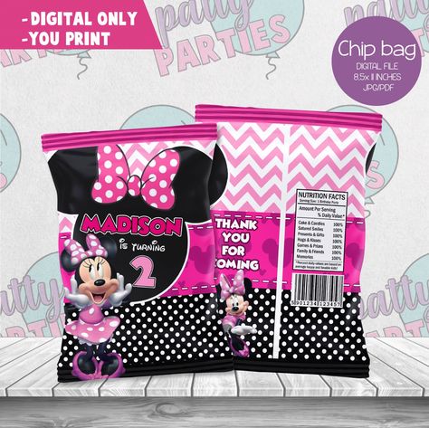 MINNIE MOUSE CHIP BAG Disney Minnie Mouse Bag For Disney Fan Events, Minnie Mouse Loot Bags, Personalized Chip Bags Diy, Minnie Mouse Chip Bag Template, Customized Chip Bags Diy, Minnie Mouse Chip Bags, Minnie Mouse Cupcake Toppers, Minnie Mouse Stickers, Minnie Mouse Cake Topper