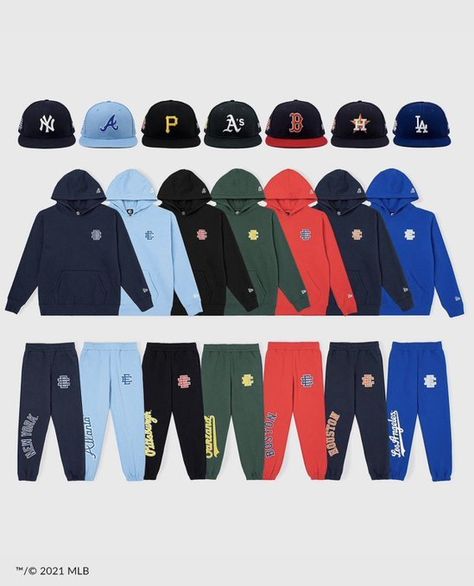 Eric Emanuel x MLB x New Era Collection now available online Eric Emmanuel, Eric Emanuel, Cloth Brand, Suit Ideas, Sweat Suit, Shirt Design Inspiration, Street Fashion Men Streetwear, Men Streetwear, Game Room Design