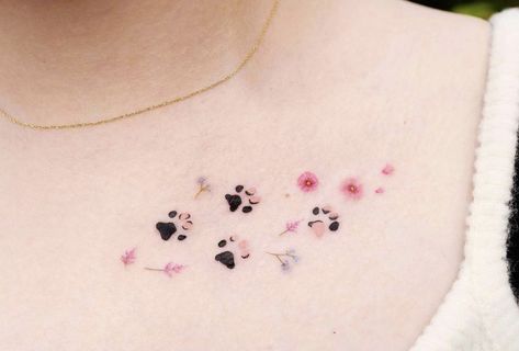 Dandelion Tattoo With Paw Prints, Dandelion Paw Print Tattoo, Pawprint Flower Tattoo, Paws And Flowers Tattoo, Paw Print And Flower Tattoo, Tiny Paw Print Tattoo, Cat Paw Print Tattoo, Cat And Dog Tattoo, Pawprint Tattoo