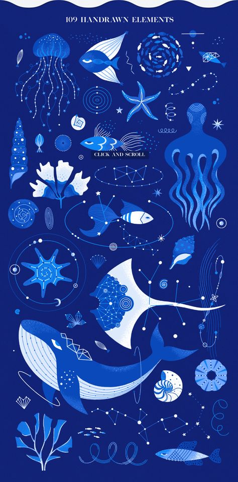 Cosmic Sea. Vector clipart collection on Behance Under The Sea Drawings, Sea Vector, Stingray Fish, Sea Drawing, Sea Creatures Art, Sea Illustration, Sea Of Stars, Star Illustration, Sea Captain