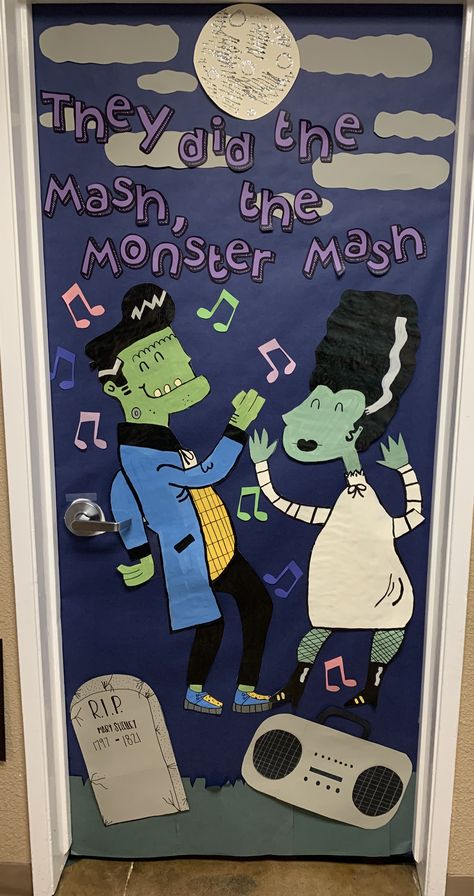 Monster Mash Door Decoration, Monster Mash Halloween Decorations, Monster Door Decorations Classroom, Haunted Mansion Classroom Door, Halloween Classroom Door, Daycare Lesson Plans, Monster House, Teacher Bulletin Boards, Door Decorating Contest