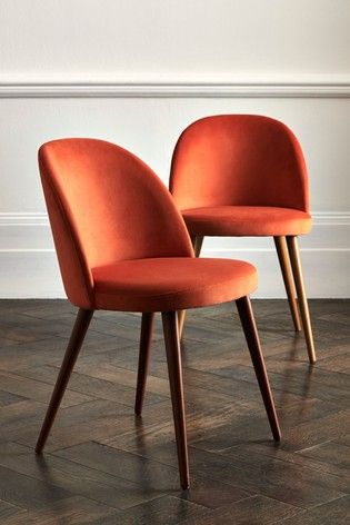 Plush Velvet Terracotta Set of 2 Zola Dining Chairs With Walnut Effect Legs Colored Dining Chairs, Color Terracota, 6 Seater Dining Table, Table Bistrot, Restaurant Furniture, Fabric Dining Chairs, Leather Dining Chairs, Leather Dining, Comfy Chairs