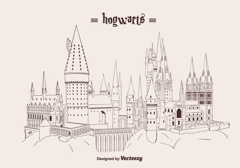 Hand Drawn Hogwarts Vector Hogwarts Castle Drawing, Harry Potter Sketch, Castle Vector, Castle Illustration, Mountain Drawing, Theme Harry Potter, Desenhos Harry Potter, Harry Potter Tattoos, Harry Potter Magic