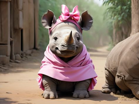 A baby female rhino small chubby cute wearing a pink s 0 Pink, How To Wear