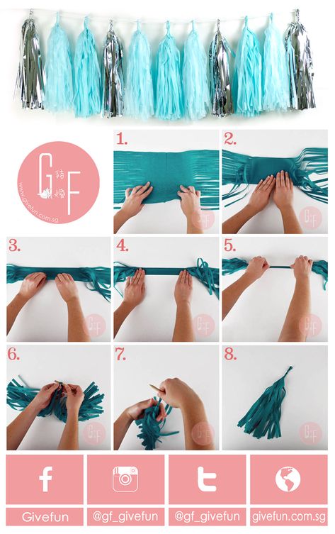 Comunión Trendy Party Decor, Tissue Paper Garlands, Diy Tassel Garland, Paper Garlands, Idee Babyshower, Diy Baby Shower Decorations, Garland Diy, בר מצווה, Diy Tassel