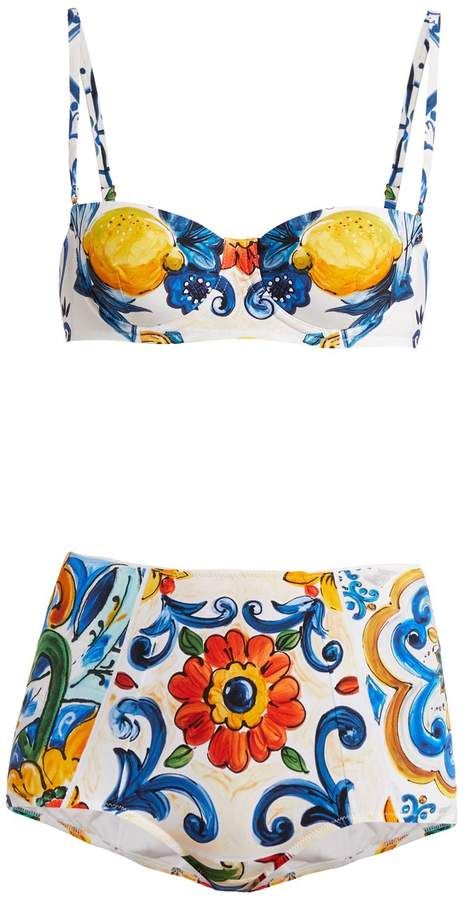 DOLCE & GABBANA Majolica-print balconette bikini #shopthelook #shopnow #designeritem #womenfashion #afflink Dolce Gabbana Swimwear Bikinis, Dolce And Gabbana Swimsuit, Dolce & Gabbana Bikinis, Dolce And Gabbana Runway, Dolce And Gabbana Handbags, Miroslava Duma, Bandeau Tops, Barbara Palvin, Victoria Secret Swim