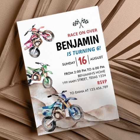 Dirt Bike Birthday Party Invitations, Dirt Bike Birthday Invitations, Birthday Motorcycle, Motorcycle Birthday Parties, Bike Birthday Parties, Dirt Bike Party, Motorcycle Birthday, Bike Birthday, Dirt Bike Birthday