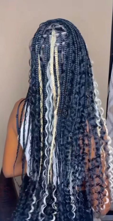 Black And Blonde Knotless Braids With Curls, Black Girls Hairstyles Braids With Color, Blue And White Braids, Brown And Blue Braids, Peekaboo Goddess Braids, Short Box Braids Hairstyles, Braided Hairstyles For Black Women Cornrows, Peekaboo Hair, Colored Braids