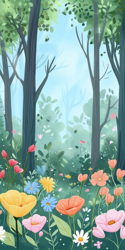 Past Illustration, Cute Spring Wallpapers, Spring Pattern Illustration, Spring Iphone Wallpaper Aesthetic, Aesthetic Wallpaper Spring, Spring Phone Wallpapers, Spring Lockscreen, Spring Phone Wallpaper, Spring Wallpaper Aesthetic