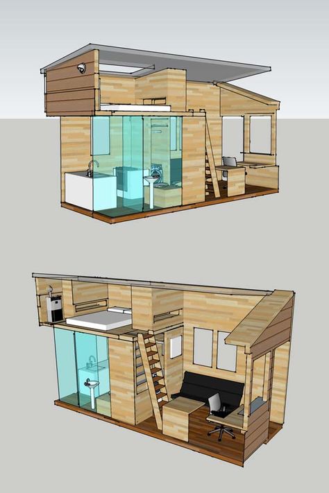 interior plan for a tiny house, to be built on an 8 x 20 trailer Casa Hobbit, Best Tiny House, Tiny House Inspiration, Tiny House Floor Plans, Desain Furnitur Modern, Tiny House Movement, Tiny Spaces, Tiny House Interior, Tiny House Cabin