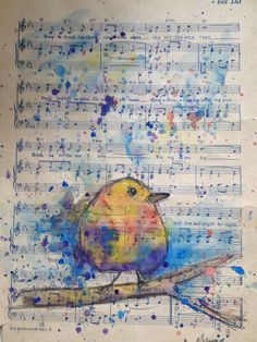 Painting Sheets, Sheet Music Crafts, Art Musical, Sheet Music Art, Music Crafts, Music Painting, Printable Images, Arte Animal, Watercolor Bird