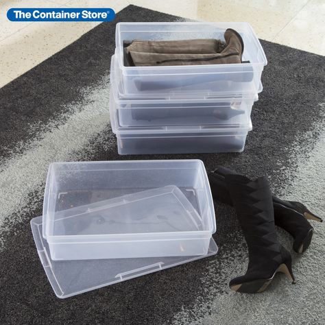 Our Clear Storage Box Collection is as innovative as it is attractive. They're simply the best Storage Boxes at the best price. As with all of Our Clear Storage Boxes, Our Boot Box uses the clearest, virtually unbreakable plastic available to keep your boots visible while they're being protected. The simplicity of the design allows you to stack the boxes for efficiency, yet access your boots with ease. Tall Boot Storage, Nursery Closet Shelves, Easy Closet Shelves, Small Closet Shelving, Linen Closet Shelves, Wood Closet Shelves, Easy Closet Organization, Diy Closet Shelves, Storage Closet Shelving