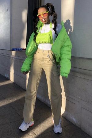 Neon Green Puffer Jacket Outfit, Light Green Puffer Jacket Outfit, Green Puffer Coat Outfit, Green Puffer Jacket Outfit, Puffer Coat Outfit, Shiny Blouse, Puffer Jacket Outfit, Green Puffer Jacket, Slay Outfits