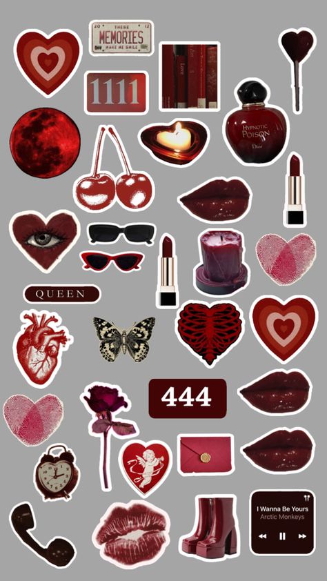 Red Phone Case Stickers, Dark Feminine Stickers, Red Cute Stickers, Dark Coquette Stickers, Red Journal Stickers, Dark Red Stickers, Red Stickers Aesthetic, Cute Stickers Ideas, Cute Journal Stickers