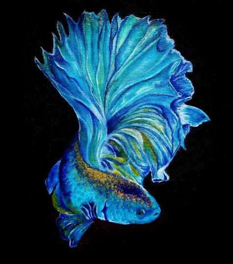 Tropical Fish Art Acrylic Paintings, Siamese Fighter Fish, Paintings With Meaning, Blue Betta Fish, Fish Acrylic Painting, Fighter Fish, Painting Mini Canvas, Canvas Art Acrylic, Fish Acrylic