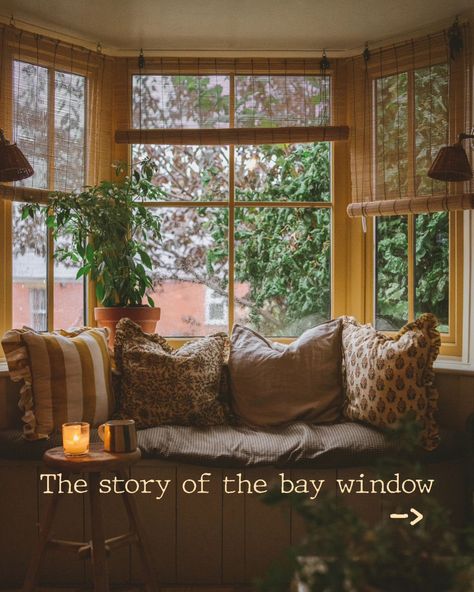 The story of the bay window - from a dead space with no character or purpose to my favourite spot to sit. I've always wanted a home full of character, and just because our small bungalow isn't a period home, I do feel like it has character and a little bit of soul as well. What do you think?🫶🏼 #baywindow #livingroom #cosyhome #addingcharacter #addinglayers ##cosylivingroom #hometransformation #smallhouse adding character, small home, Cosy Living room, countryliving, Small Bay Window, Cottage Core Diy, Cosy Home Decor, Home Decor Cottage, Small Bungalow, Period Home, Cosy Living, Yellow Living Room, Cosy Living Room