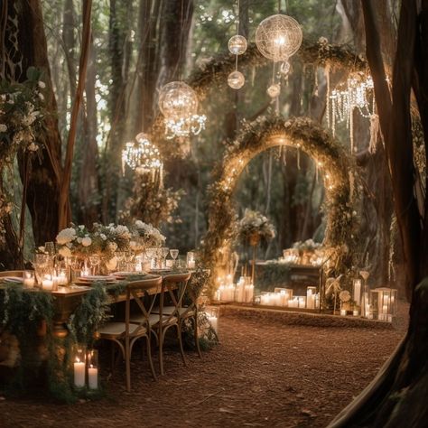 Tiny Forest Wedding, Whimsical Wedding Venue Ideas, Woodland Fairy Themed Wedding, Indoor Fantasy Wedding, Shire Wedding Theme, Nordic Wedding Theme, Nature Themed Wedding Decorations, Dream Wedding Fairytale, Lotr Inspired Wedding