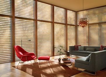 mid century modern window treatments - Google Search Mid Century Modern Window Treatments, West Facing Windows, Big Living Room Decor, Rustic Window Treatments, Modern Window Treatments, Modern Blinds, Living Room Blinds, Bedroom Blinds, Window Treatments Living Room