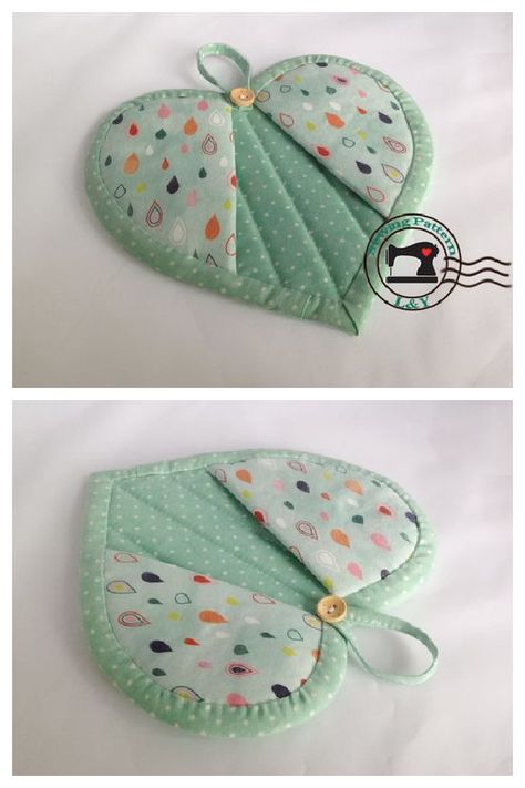 Heart-shaped Potholder Sewing Patterns | Fabric Art DIY Potholder Sewing, Quilted Potholder Tutorial, Potholder Patterns Free, Quilted Potholder Pattern, Fabric Art Diy, Diy Sewing Gifts, Sewing To Sell, Quilted Potholders, Scrap Fabric Projects