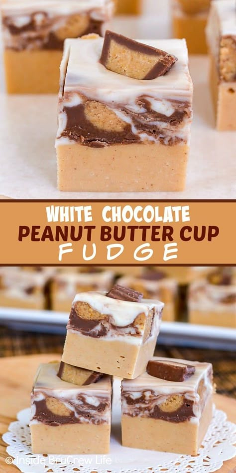 Fudge Business, Fudge Ideas, Peanut Butter And White Chocolate, Peanut Butter Cup Fudge, Quick Party Desserts, White Chocolate Peanut Butter, Easy Party Desserts, Easy Fudge, Hot Chocolate Fudge