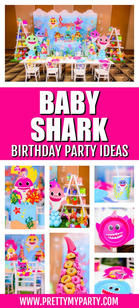 Baby Shark Theme Birthday Girl, Baby Shark 3rd Birthday Party Girl, Baby Shark 2nd Birthday Party Girl, Baby Shark Girl Birthday Party, Baby Shark Birthday Party Girl, Baby Shark Birthday Party, Shark Party Decorations, Shark Themed Party, Baby Shark Birthday