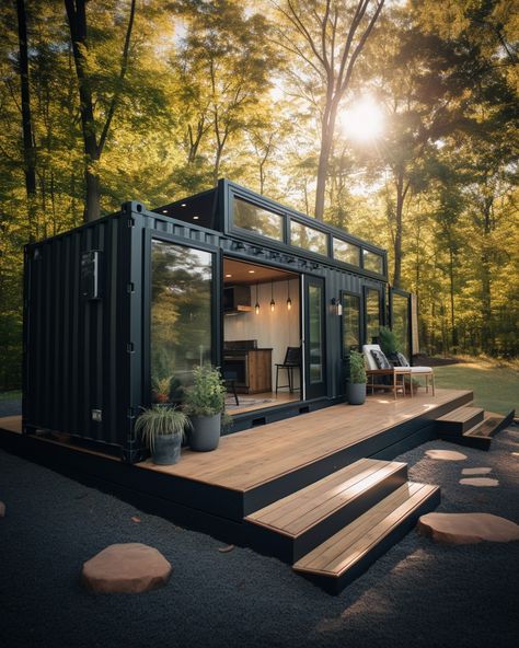 Outdoor Kitchen Shipping Container, Shipping Container Cabin Interior, Black Container Home, Container Shop Ideas, Red Rat, Backyard Guest Houses, Sea Container Homes, Shipping Container Cabin, Container Conversions