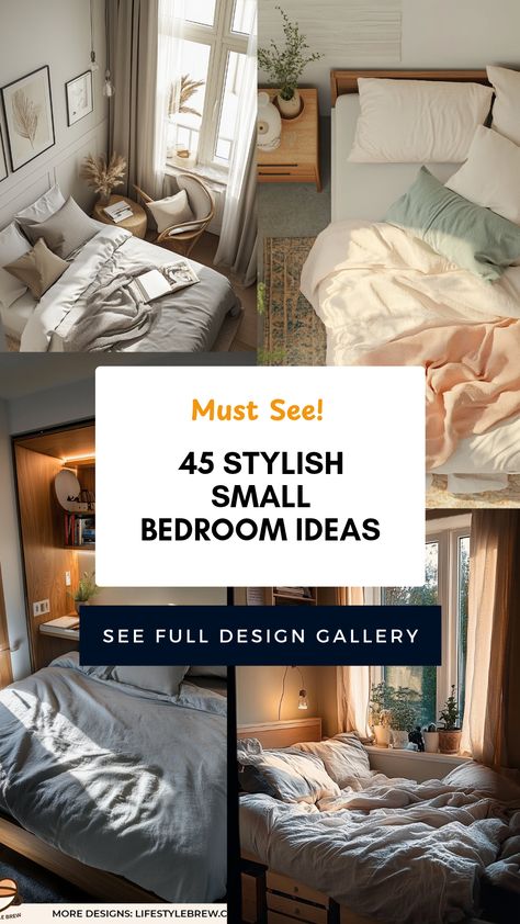 Looking to design a cozy yet stylish small bedroom? Discover 45 creative small bedroom ideas that optimize limited space while adding personality and charm. From multifunctional furniture choices to clever storage solutions that keep your bedroom organized, each idea ensures comfort and functionality. Explore trends in color palettes, decor styles, and arrangements that make even the tiniest space feel homey. Maximize space and make a statement with your small bedroom design - perfect for creating your personal retreat. Ny Bedroom Small Spaces, Small Bedroom Inspirations Master, Small Bedroom Nook Ideas, Small Cozy Apartment Bedroom, Small Teen Bedroom Ideas, Tiny Bedroom Decor, Small Master Bedrooms, Stylish Small Bedroom, Tiny Guest Room