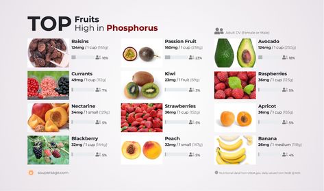 Fruits High in Phosphorus Foods High In Phosphorus, High Phosphorus Foods List, High Phosphorus Foods, Minerals Food, Mineral Food, Primitive Skills, Kidney Friendly Diet, Kidney Friendly Foods, Kidney Friendly