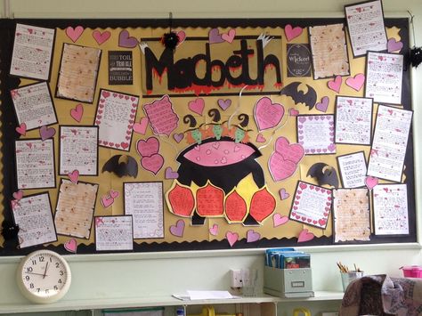 Macbeth classroom display|| Ideas, inspiration and resources for teaching GCSE English || www.gcse-english.com || Macbeth Bulletin Board, Lady Macbeth Mindmap, Macbeth Poster Project, Macbeth Classroom Display, Macbeth Key Themes, Macbeth Display, Teaching Macbeth, Year 6 Classroom, Primary School Displays