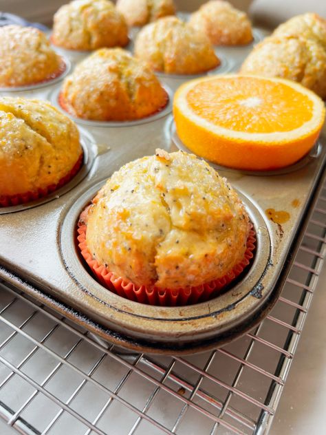 Orange Muffins With Poppyseeds Recipe (Better than a Bakery!) - The Perks of Being Us Orange And Poppyseed Muffins, Orange Cream Muffins, Orange Blossom Muffins, Orange Poppyseed Muffins, Orange Muffins Recipes, Poppy Seed Muffins Recipe, Poppy Seed Muffin Recipe, Baked Muffins, Orange Muffin Recipe