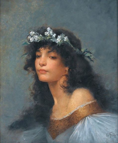 RΛMIN NΛSIBOV on Twitter: "Young Woman with a Wreath of Flowers in her Hair Lucien Lévy-Dhurmer, 1865-1953… " Flowers In Her Hair, Young Woman, Flowers In Hair, Her Hair, Long Hair, A Woman, Wreath, Paintings, Flowers