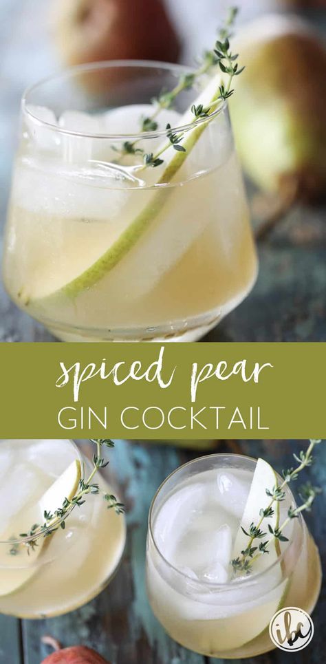 Pear Gin, Thanksgiving Cocktail Recipes, Pear Cocktails, Cocktail Gin, Fall Cocktails Recipes, Fall Cocktail, Thanksgiving Cocktails, Gin Cocktail Recipes, Thanksgiving Drinks