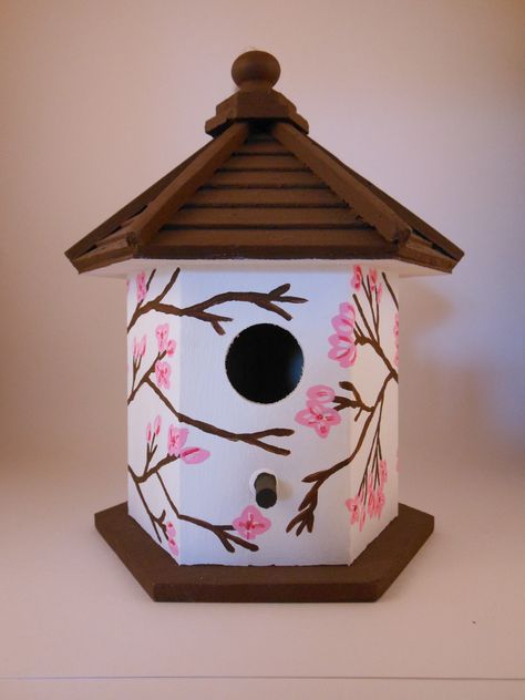 Decorative Birdhouse: Japanese Inspired with Cherry Blossoms www.thegoangirl.com Bird Houses Diy Painted, Elements Of Art Color, Bird House Plans Free, Cottage Houses, Hand Painted Birdhouses, Birdhouses Bird Feeders, Birdhouse Craft, Bird Houses Ideas Diy, Beautiful Birdhouses