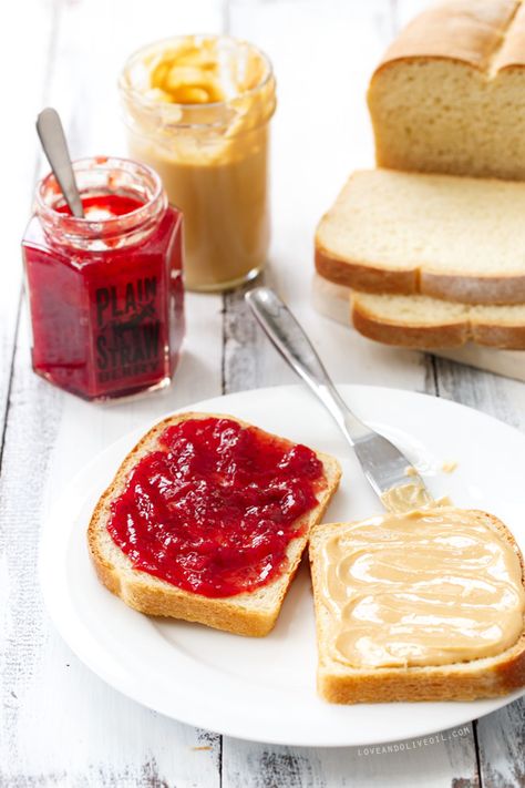 Ultimate From-Scratch Peanut Butter & Jelly Sandwiches - A classic favorite, made entirely from scratch with homemade bread, jam, and peanut butter. Homemade Crunchwrap, Peanut Butter Jelly Sandwich, Bread Jam, Homemade Crunchwrap Supreme, Homemade Strawberry Jam, Peanut Butter Jelly, Peanut Butter And Jelly, Wrap Sandwiches, Sandwich Recipes