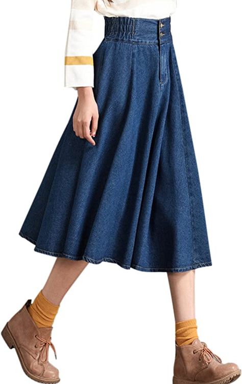 Denim Midi Skirt Outfit, Denim Skirts Online, Jean Midi Skirt, Midi Denim Skirt, Denim Skirt Outfits, Long Denim Skirt, Midi Denim, Perfect Denim, Modest Dress