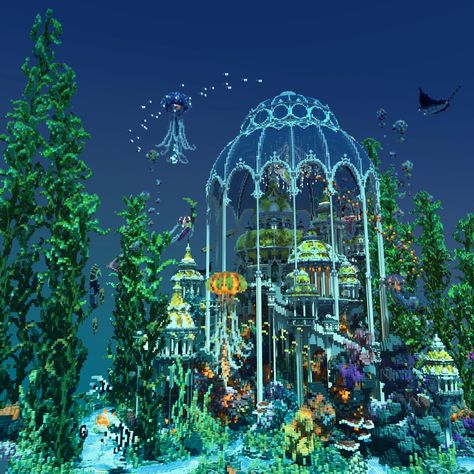 Sky City Minecraft, Underwater Castle Minecraft, Minecraft Ocean Base Ideas, Minecraft Megabase Inspiration, Dark Prismarine Builds Minecraft, Minecraft Building Ideas Underwater, Minecraft Castle Inspiration, Minecraft Underwater City, Minecraft Mega Build Ideas