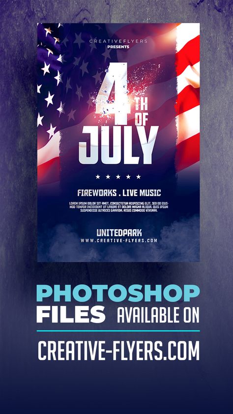 Download Customizable Independence Day flyers, posters, and graphics. Photoshop Files to promote your 4th of july party. #4thofjuly #photoshop #ndependenceDay Usa Independence Day Poster, Veterans Day Social Media Post, Flag Poster Design, Wallpaper 4th Of July, Flag Graphic Design, Independence Day Flyer, Nightclub Poster, Happy Independence Day Usa, Independence Day Design