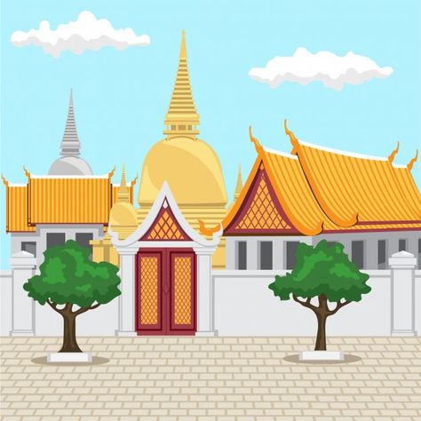 Outdoors Logo Design, Pchum Ben, Castle Cartoon, Thai Architecture, Buddhist Architecture, Thailand Tourism, Temple Thailand, Outdoor Logos, Golden Temple