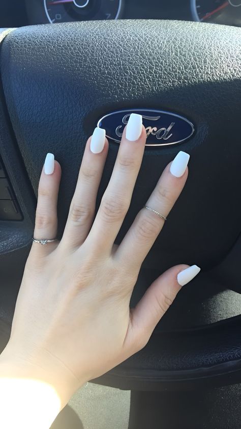 Plain Acrylic Nails, Rodeo Nails, Matte White Nails, Hoco Nails, White Coffin Nails, Country Nails, Plain Nails, Formal Nails, Short Coffin Nails