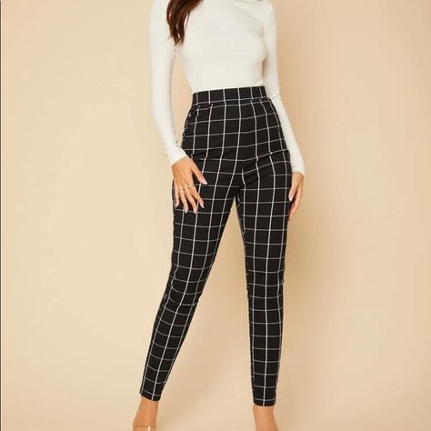 Tall High Waist Plaid Pants. (Professional). Shein. Graphic Pants, Faux Leather Jeans, Tartan Pants, Plaid Jumpsuit, Pleather Pants, Shein Pants, Leather Jeans, Long Sleeve Jumpsuit, Plaid Pants