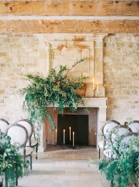 Sunstone Winery Wedding, Wedding Fireplace, Winery Wedding Photos, Rustic Wedding Decorations, Wedding Ceremony Ideas, Indoor Wedding Ceremonies, Wedding Ceremony Arch, Practical Wedding, Wedding Ceremony Flowers