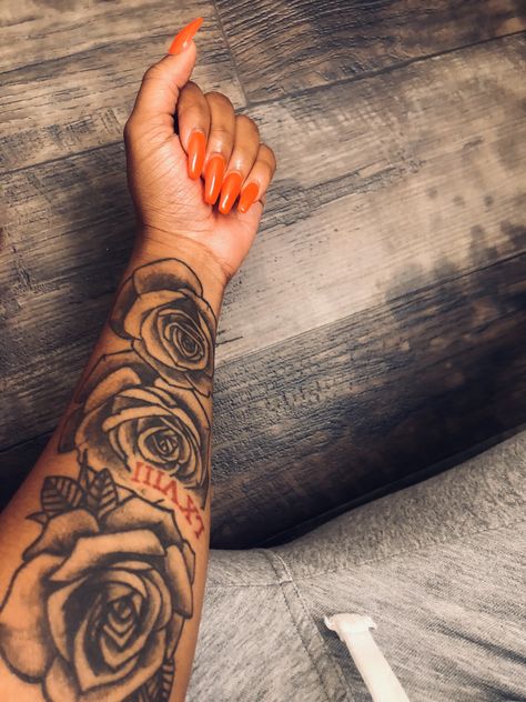 Roman Numeral With Rose Tattoo, Flowers With Roman Numerals Tattoo, Flower Tattoo With Roman Numerals, Roman Numeral Tattoo With Flowers, Tattoo Roman Numeral, Bf Tattoos, Rose Tattoo On Arm, Roman Numeral Tattoo, Roman Numeral Tattoos