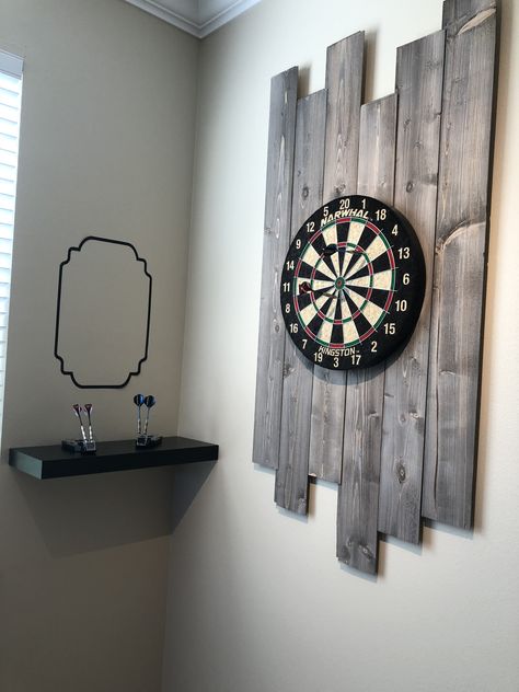 Ideas For Wall Behind Dart Board, Cool Dart Board Ideas, Dart Board In Bedroom, Dart Board Surround Ideas, Garage Dart Board Ideas, Indoor Dart Board Wall, Home Dartboard Setup, Darts Room Ideas, Backboard For Dart Board