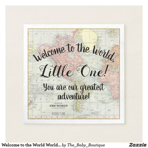 Adventure Baby Shower Theme, Our Greatest Adventure, Adventure Awaits Baby Shower, Travel Baby Showers, Adventure Baby Shower, Map Paper, Baby Shower Napkins, Adventure Baby, World Party