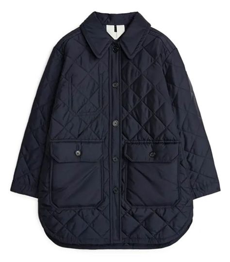 Arket Long Quilted Jacket Long Quilted Jacket, Woman Coat, 2017 Trends, Water Repellent Jacket, Coat Trends, Black Jackets, Car Coat, Quilted Coat, 가을 패션