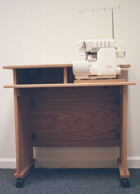 Serger table with extension Serger Table Ideas, Nook Inspiration, Sewing Nook, Diy Sewing Table, Sewing Station, Sewing Machine Tables, Sewing Machine Cabinet, Sewing Room Storage, Serger Sewing