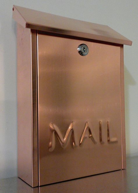 Wall mounted COPPER MAILBOX. via Etsy. Eco Minimalism, Apartment Mailboxes, Copper Mailbox, Copper Shower Head, Copper Collection, Mailbox Ideas, Copper Interior, Copper Work, Copper Accessories